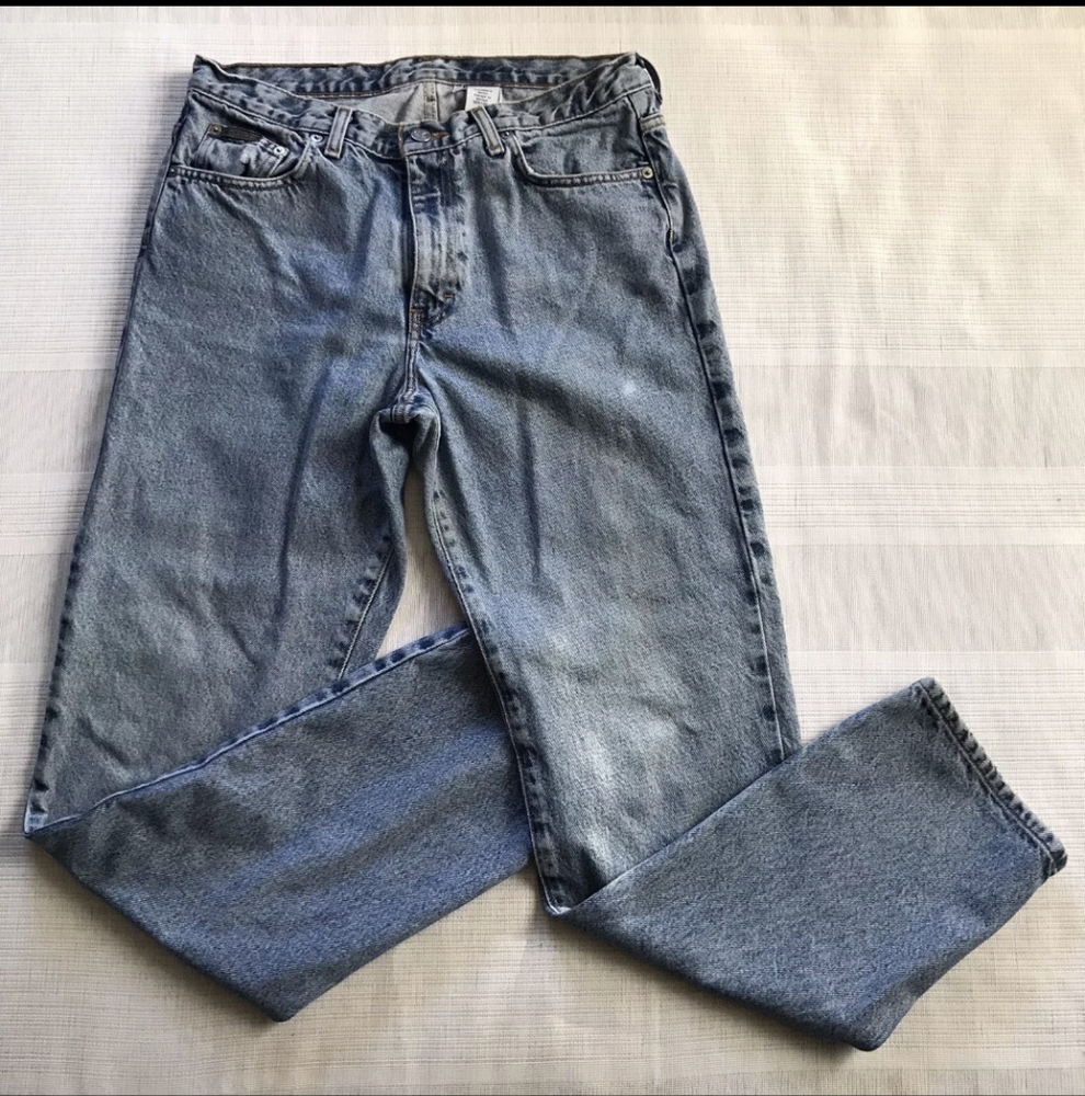 VTG Calvin Klein Women's 12 Low Rider Double Stone Wash Mom Jeans Black Patch